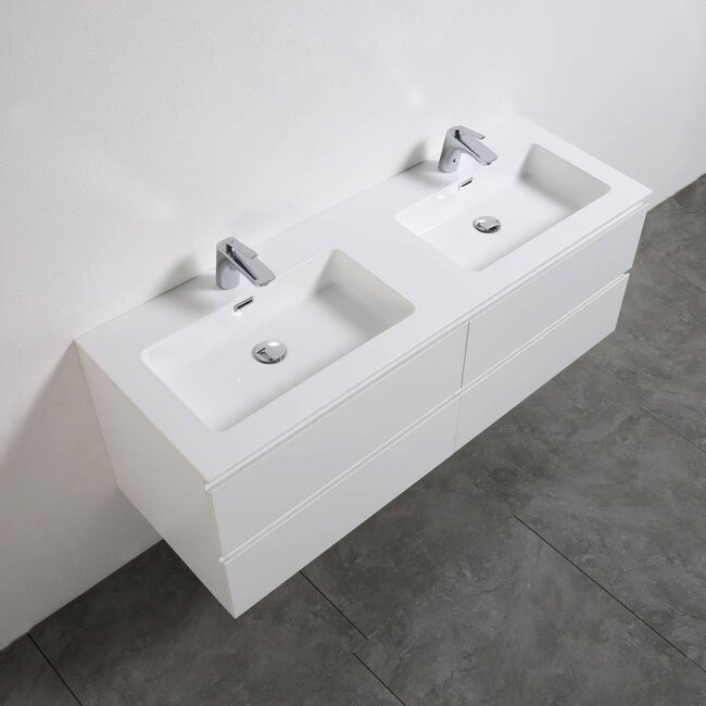 Como Wastafel onderkast  120 cm , 4 laden met mineraal gegoten wastafel, mat wit