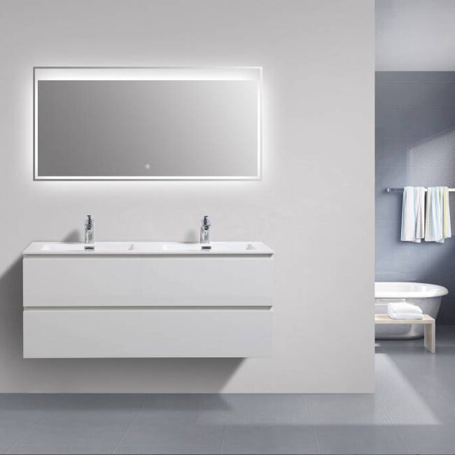 Como Wastafel onderkast  120 cm , 4 laden met mineraal gegoten wastafel, Hoogglans wit