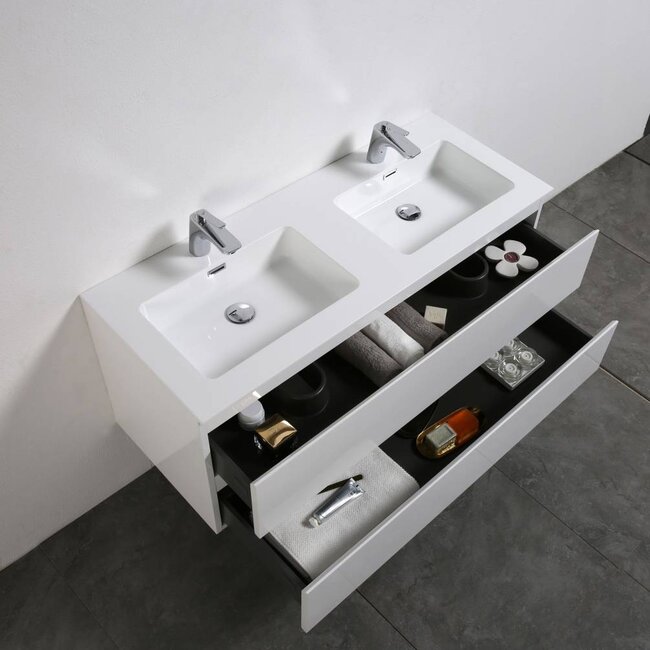 Como Wastafel onderkast  120 cm , 4 laden met mineraal gegoten wastafel, Hoogglans wit