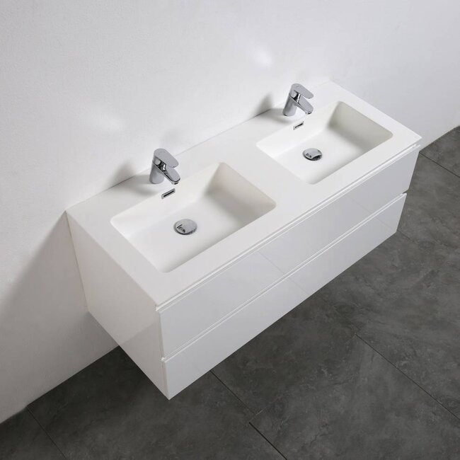 Como Wastafel onderkast  120 cm , 4 laden met mineraal gegoten wastafel, Hoogglans wit