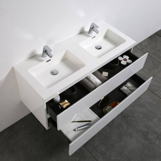 Como Wastafel onderkast  120 cm , 4 laden met mineraal gegoten wastafel, Hoogglans wit