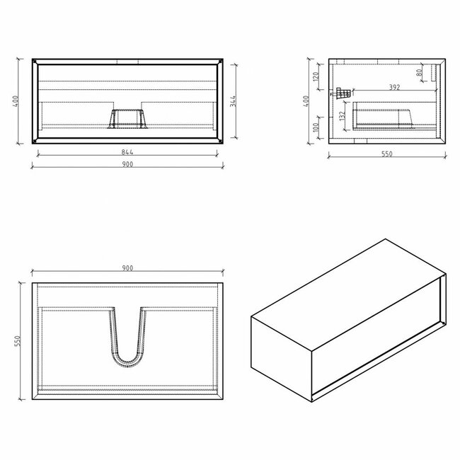 Como COMO LECCO , Badkamermeubel  set 90 cm  walnoot kleur-mat wit + Led spiegel+ Mineraal gegoten opzetwastafel, Push to Open functie