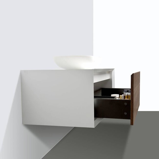 Como LECCO wastafelonderkast 90 cm  walnoot kleur-mat wit -mat wit, Push to Open functie