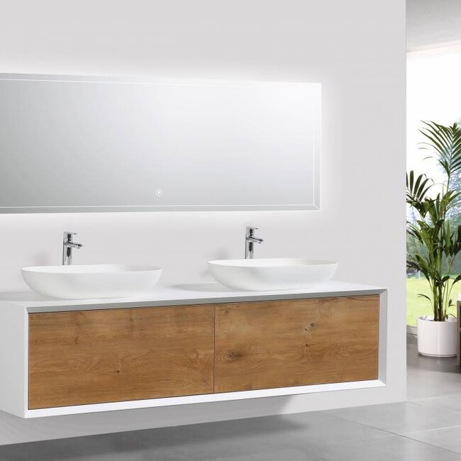 Como  LECCO wastafelonderkast  140 cm  eiken-mat wit ,Push to Open functie