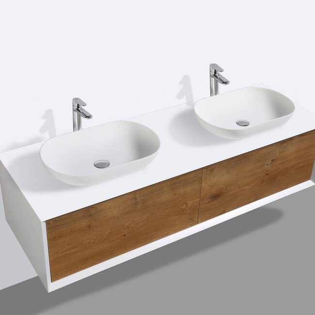 Como  LECCO wastafelonderkast  140 cm  eiken-mat wit ,Push to Open functie