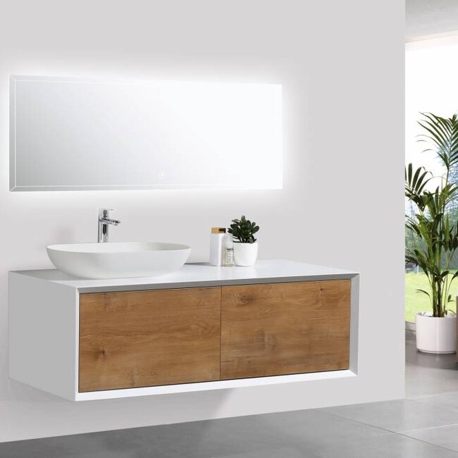 Como  LECCO wastafelonderkast  120 cm  eiken-mat wit ,Push to Open functie