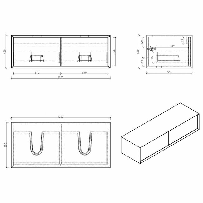 Como  LECCO wastafelonderkast  120 cm  eiken-mat wit ,Push to Open functie