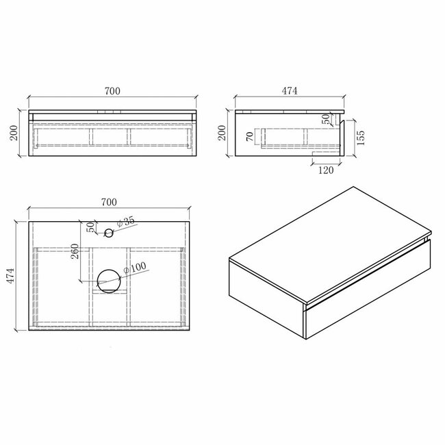 Como COMO CREA Wastafelonderkast 70 cm , mat-wit
