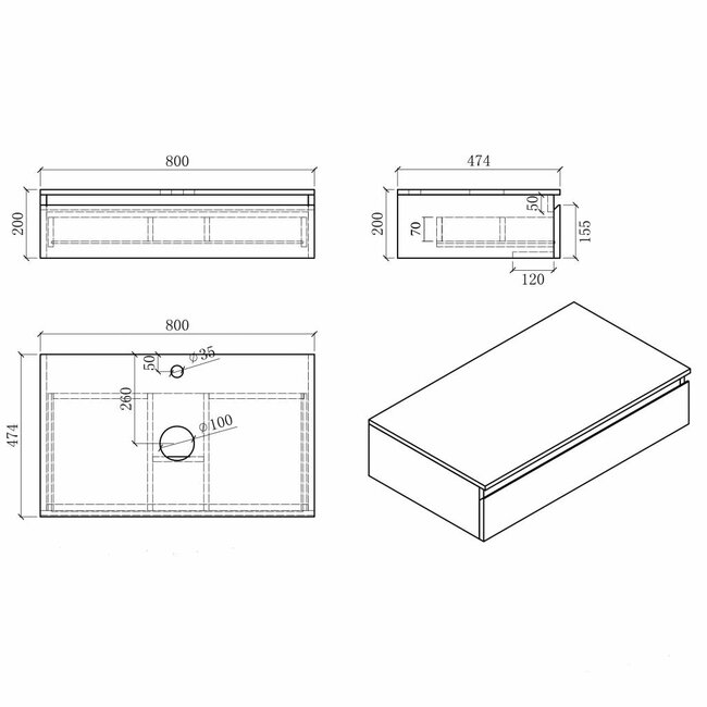 Como COMO CREA Wastafelonderkast 80 cm , mat-wit