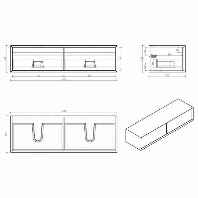 Como  LECCO wastafelonderkast  140 cm  mat wit ,betoon look Push to Open laden
