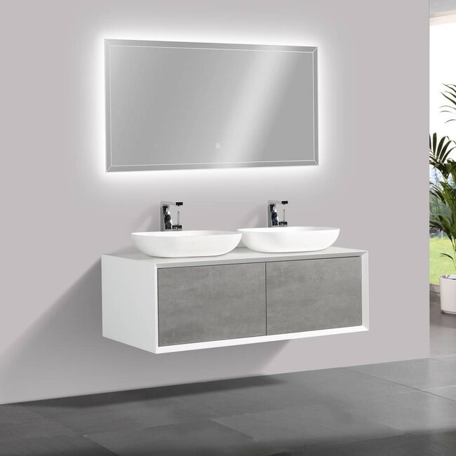 Como LECCO wastafelonderkast  120 cm  mat wit ,betoon look Push to Open laden