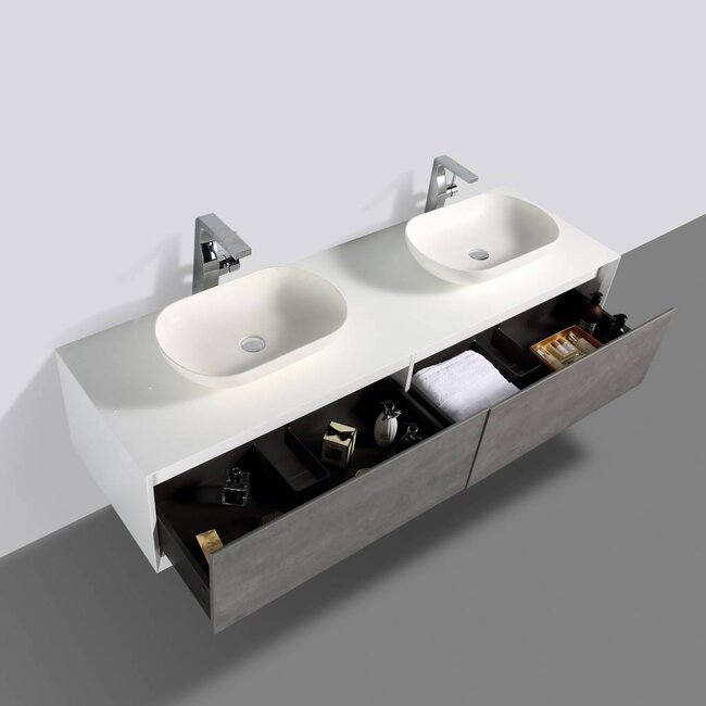 Como  LECCO wastafelonderkast  180 cm  mat wit ,betoon look Push to Open laden