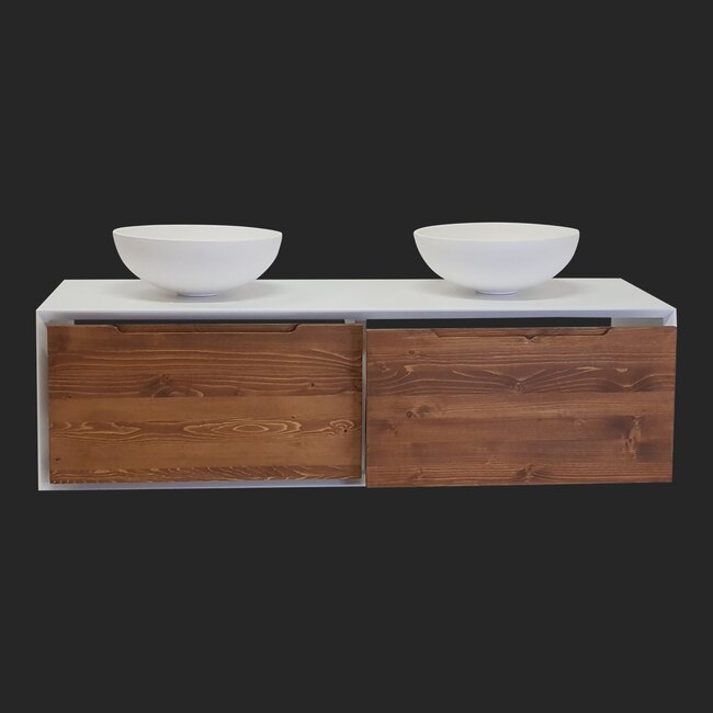 Como Lecco Wood CLW120 wastafelonderkast 120cm wit mat met greeploze massief houten laden