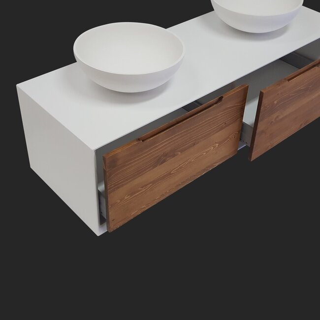 Como Lecco Wood CLW120 wastafelonderkast 120cm wit mat met greeploze massief houten laden