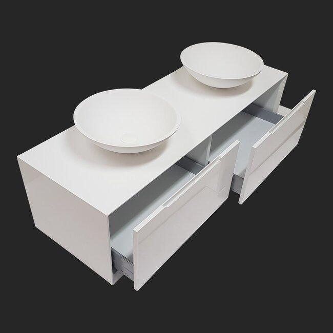 Como LAKE , wastafelmeubel met 2 x solid surface waskom, 140 cm