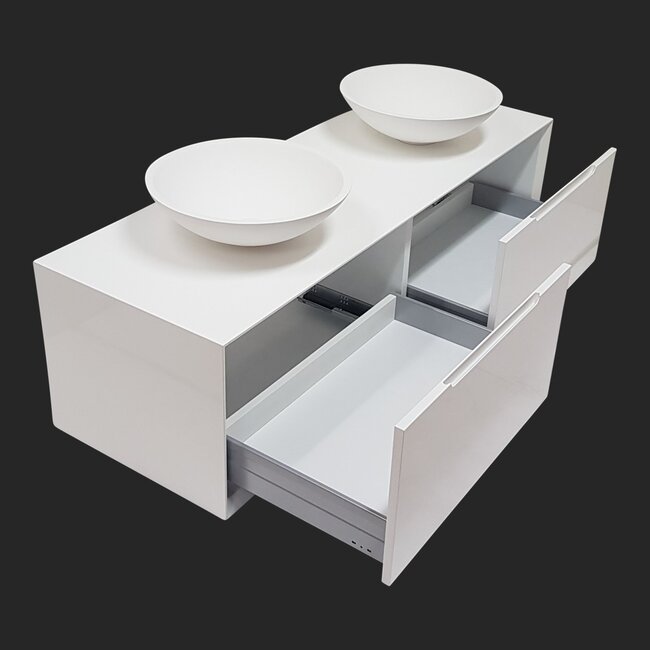 Como wastafelmeubel met 2 x solid surface waskom, 160 cm