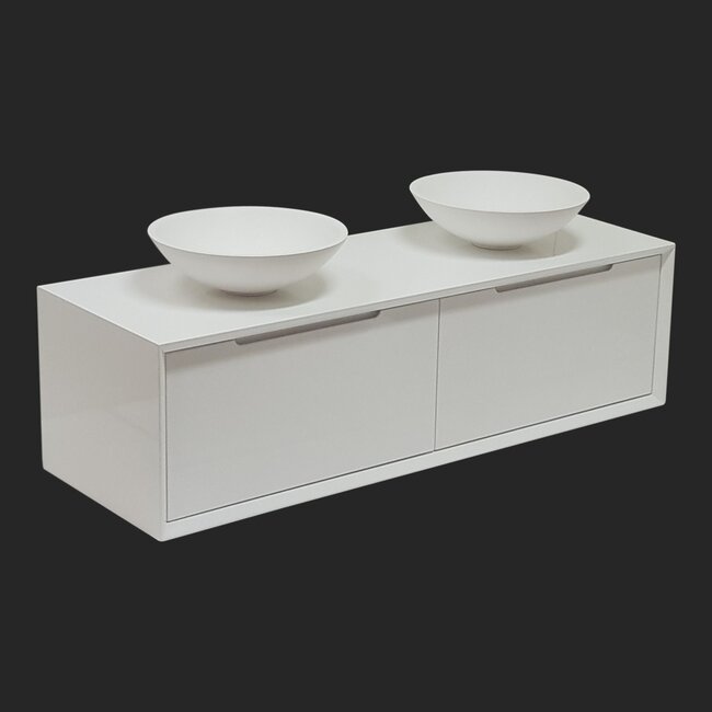 Como wastafelmeubel met 2 x solid surface waskom, 160 cm