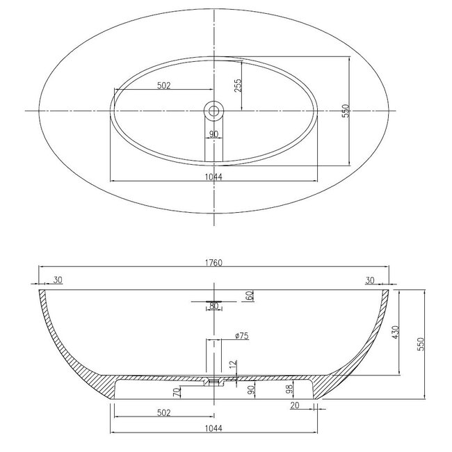 Como  Vrijstaand ligbad , solid surface , mat zwart