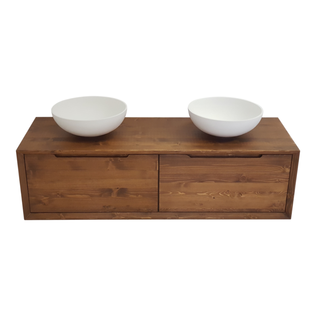 Como Badkamermeubel massief houten,160cm met greeploze laden in 45 graden verstek