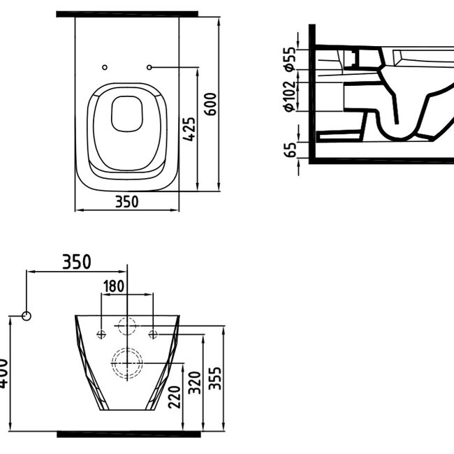 Sanitear Elemento hangtoilet zwart mat incl. toiletzitting softclose
