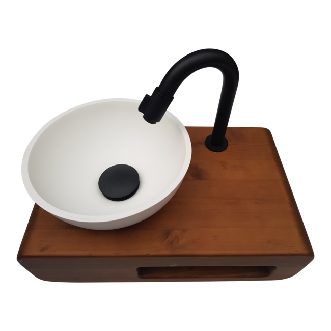 Como Fontein toilet DVFSZLG023 solid surface waskom met massieve houten planchet