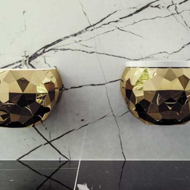 Sanitear   " Kwarts hangtoilet " Goud kleur, zonder spoelrand , Antibacterieel nano coating  met bidet functie