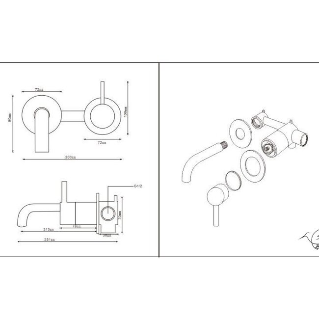 Como inbouw wastafelkraan, met inbouwdeel ,Chrome