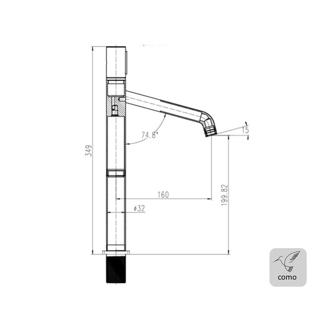 Como wastafelkraan geribbeld design, verhoogd in mat zwart