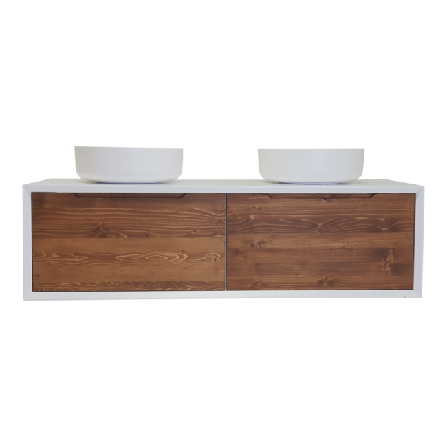 Como Lecco Wood CLW160 badkamermeubel 160 cm wit mat met greeploze massief houten laden