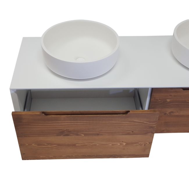 Como Lecco Wood CLW160 badkamermeubel 160 cm wit mat met greeploze massief houten laden