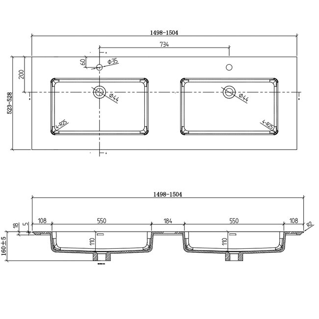 Como Wastafel onderkast  150 cm met led verlichting laden