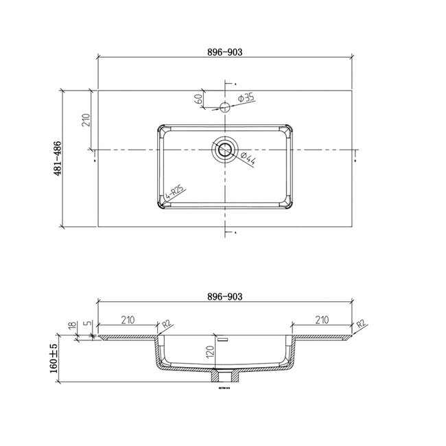 Como Wastafel onderkast  90 cm met led verlichting laden