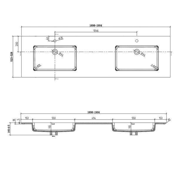 Como Wastafel onderkast  190 cm met led verlichting laden