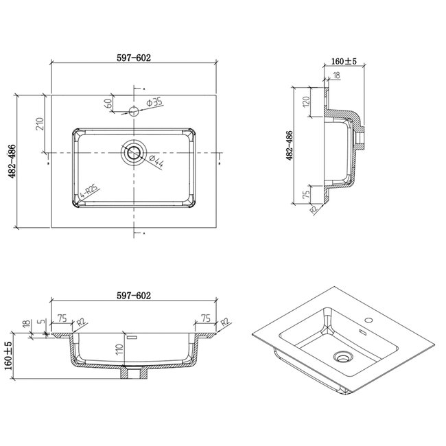 Como Wastafel onderkast  60 cm met led verlichting laden
