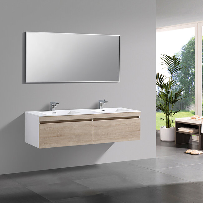 Sanitear  badkamermeubel set 160 cm aanbieding. Mineraal marmer wasbakken met led verlichting