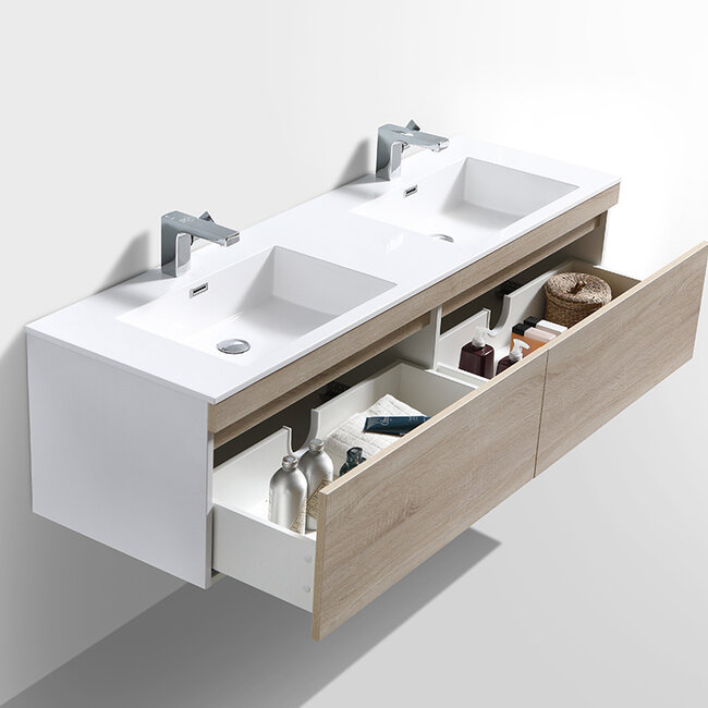 Sanitear  badkamermeubel set 160 cm aanbieding. Mineraal marmer wasbakken met led verlichting