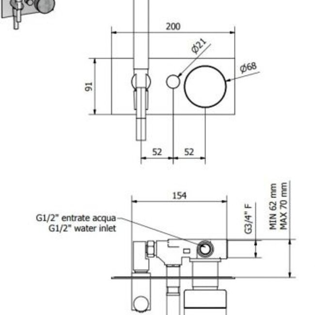 Inbouw douchekraan 2 weg met marmer knob,set