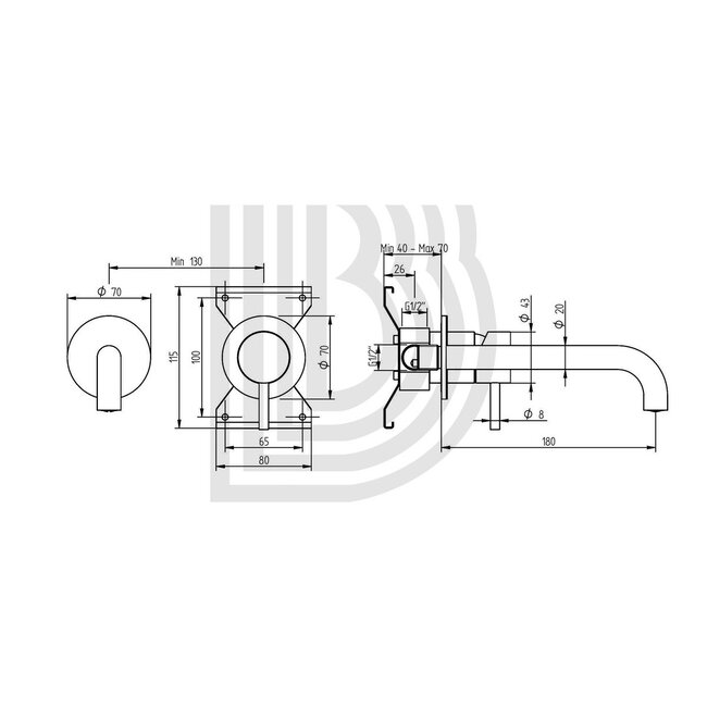 Wastafelkraan, inbouw. Geborsteld RVS met inbouwdeel
