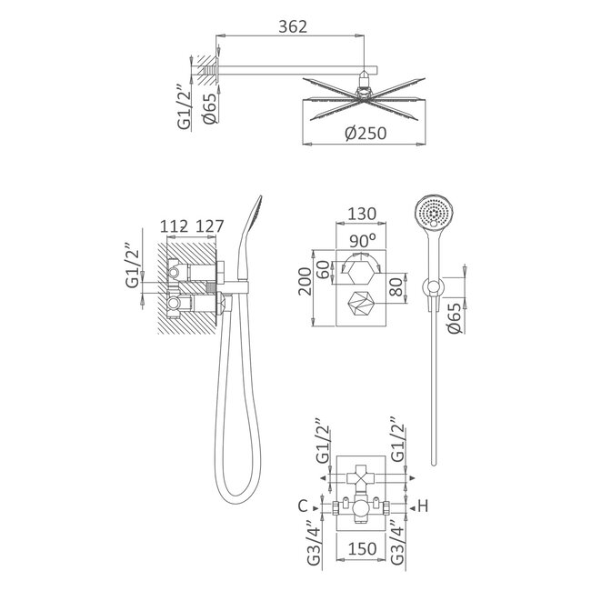 Utopia inbouw doucheset zwart