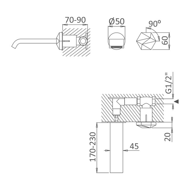 Utopia Wastafelkraan inbouw chroom