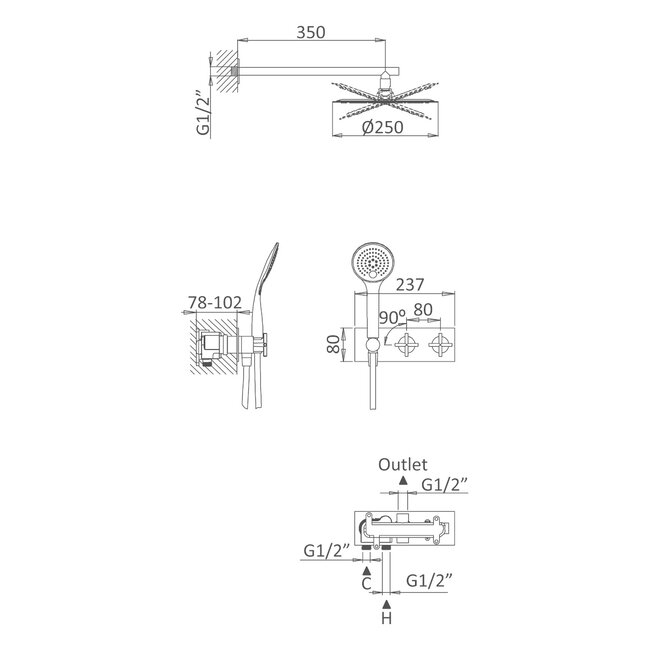 HERA inbouw doucheset chroom