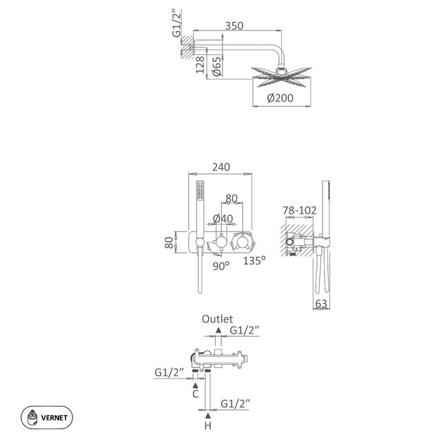 RVS  inbouw doucheset