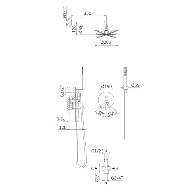 RVS  inbouw doucheset