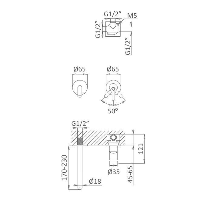RVS 316 inbouw wastafelkraan met inbouwdeel