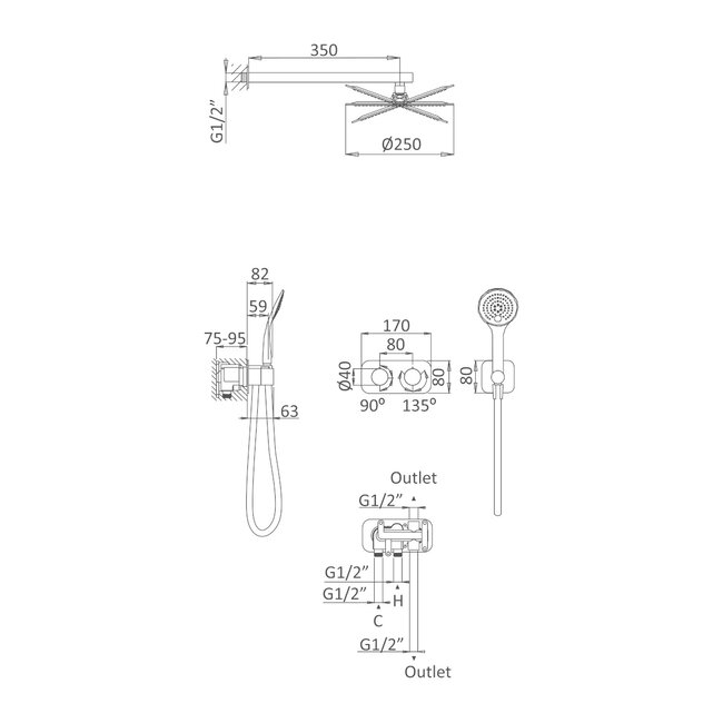 EmotionSPA regendoucheset met 25cm hoofddouche chroom