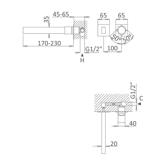 Adamator wastafelkraan inbouw met inbouwdeel