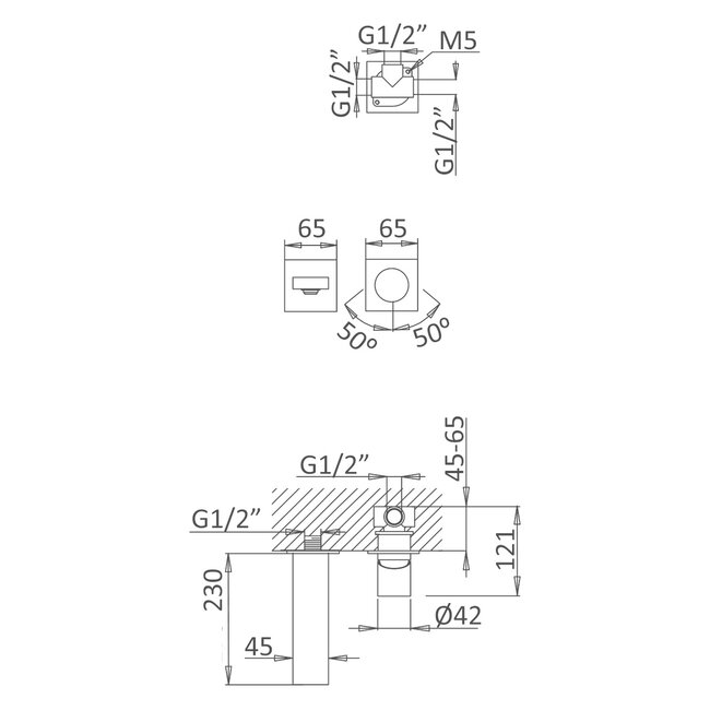 Lusa wastafelkraan inbouw met inbouwdeel