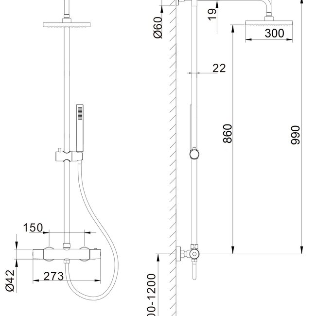 Como Mood 3 standen regendouche opbouw met 30cm hoofddouche - Geborstelde Messing
