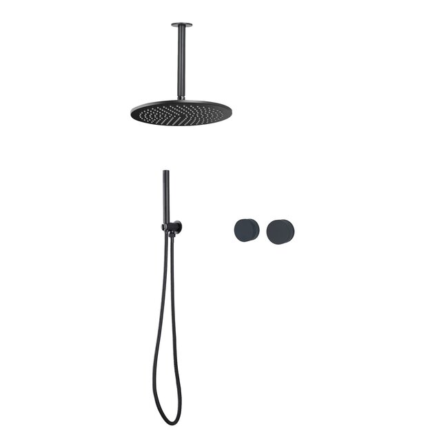 Como Zwarte doucheset Mood60 plafond, waterbesparend met 30cm hoofddouche