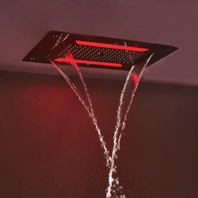 Como Hoofddouche waterval mat zwart met led verlichting